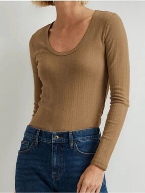 Eddie Bauer perfect pointelle long sleeve shirt camel tan NEW NWT